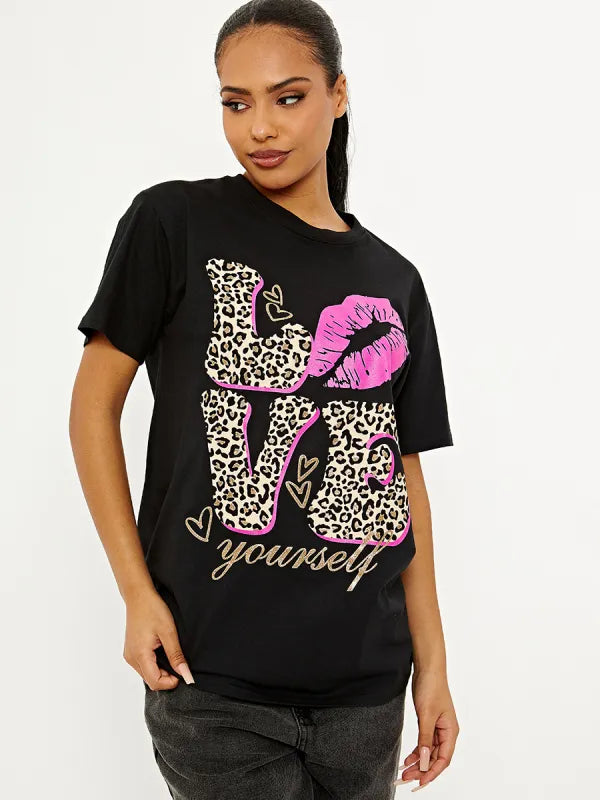 Black Love Lips Graphic Printed T-Shirt