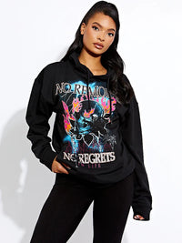 Black No Remorse Skull Graphic Print Hoodie