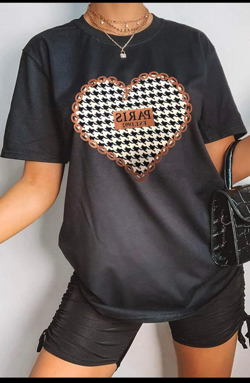 Black Paris Hearts Graphic Oversized T-Shirt