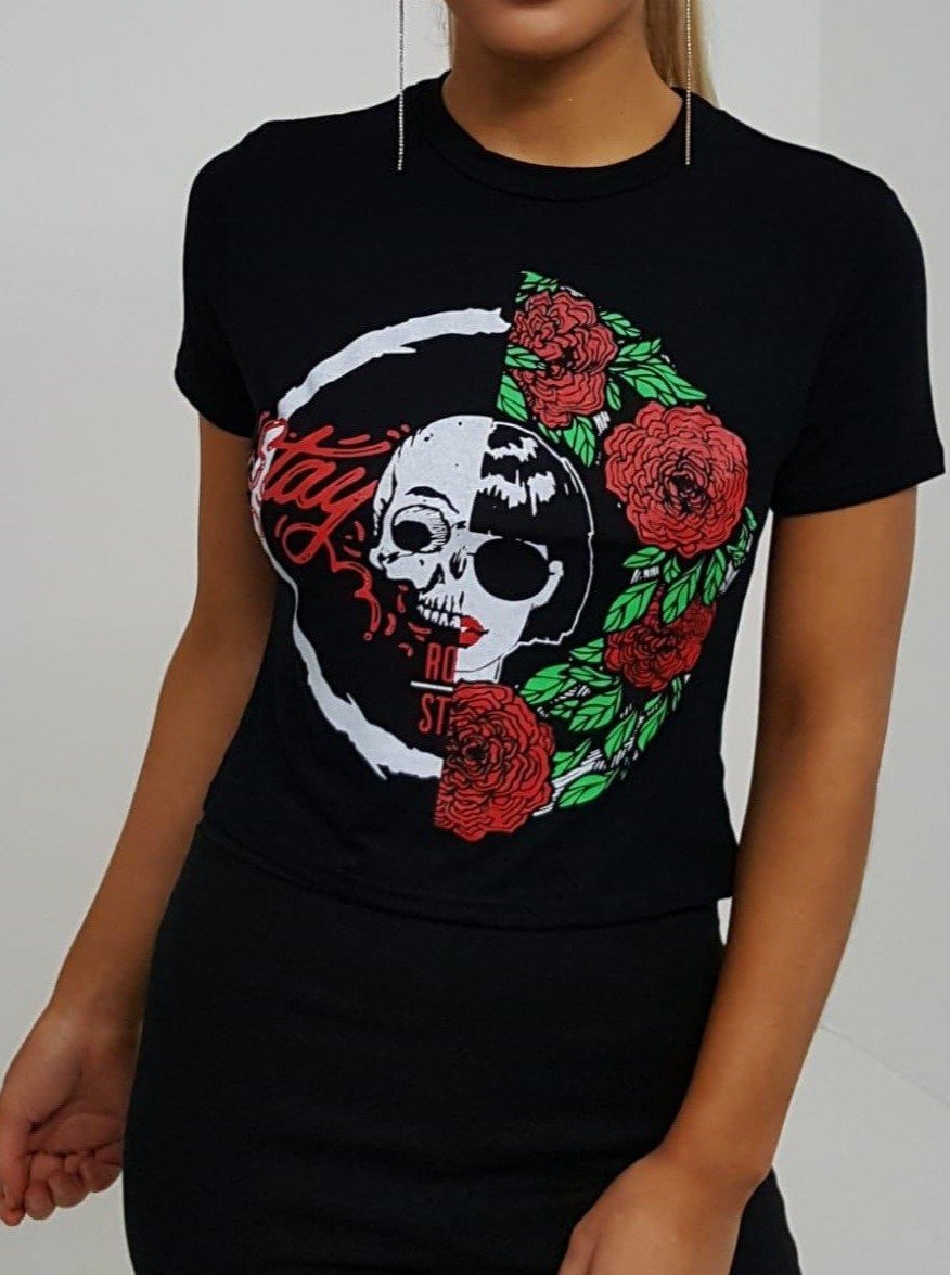 Black Skull Crop Top