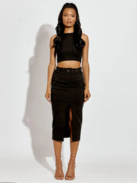 Black Slit Cargo Style Midi Skirt With Matching Belt