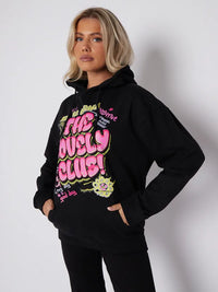 Black The Lovely Club Graphic Print Oversized Hoodie