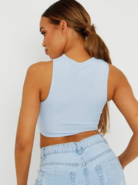 Blue Argyle Print Ribbed Tank Crop Top