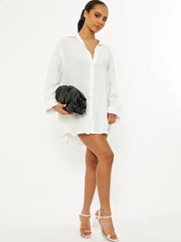 Cream Oversized Embroidered Sequin Eye Cheese Cloth Shirt