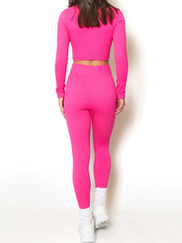 Cerise Pink Dip Front Top & High Waist Leggings Seamless Ribbed Set