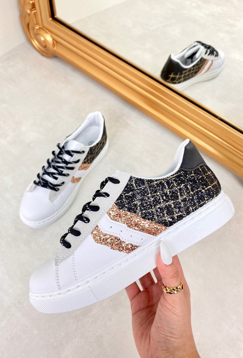 Gold Glitter Trim Laced Trainers