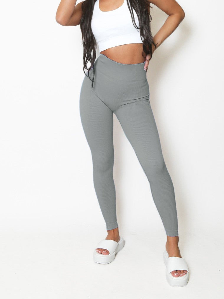 Grey High Waist Ribbed Seamless Gym Leggings