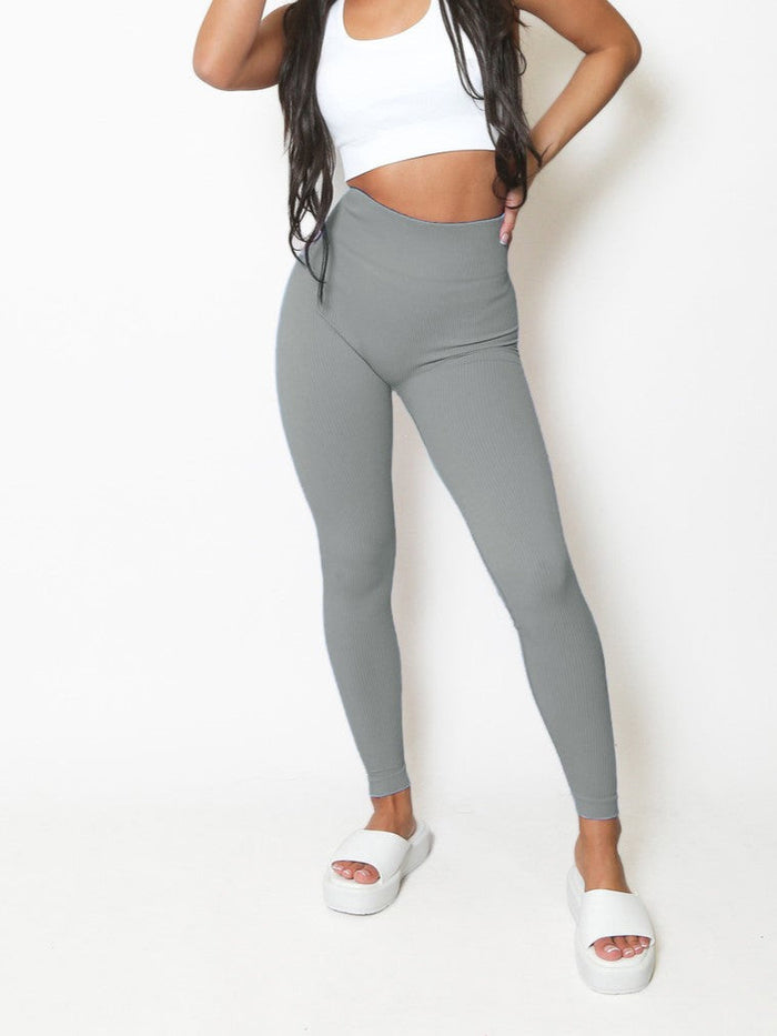 Grey High Waist Ribbed Seamless Gym Leggings