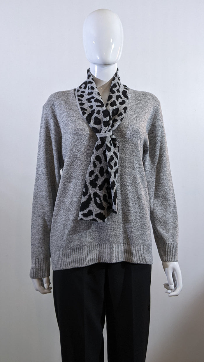 Grey Leopard Pattern Scarf Jumper