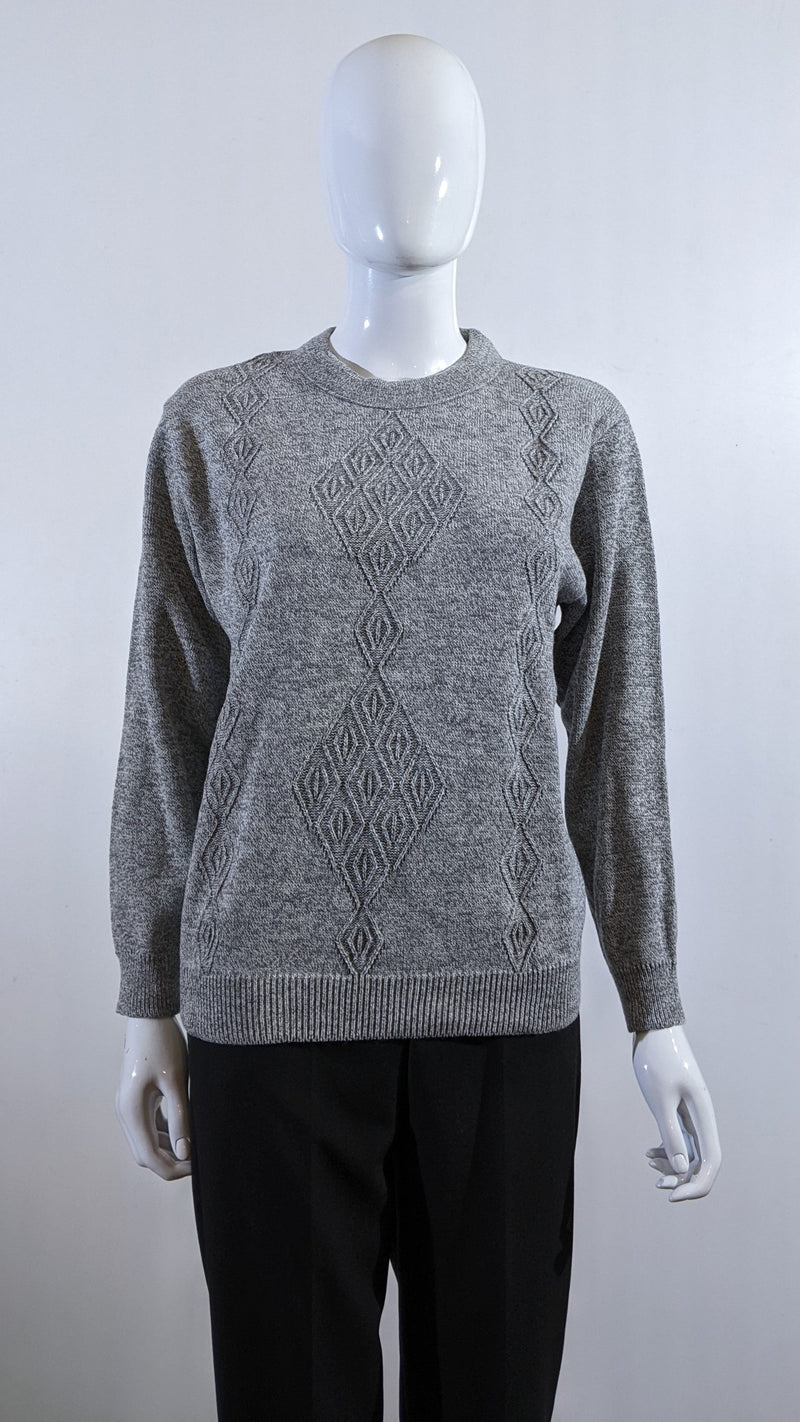 Grey Round Neck Diamond Design Jumper