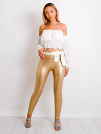 High Waist PU Legging-Gold