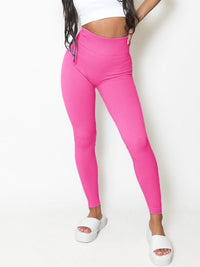 Hot Pink High Waist Ribbed Seamless Gym Leggings 