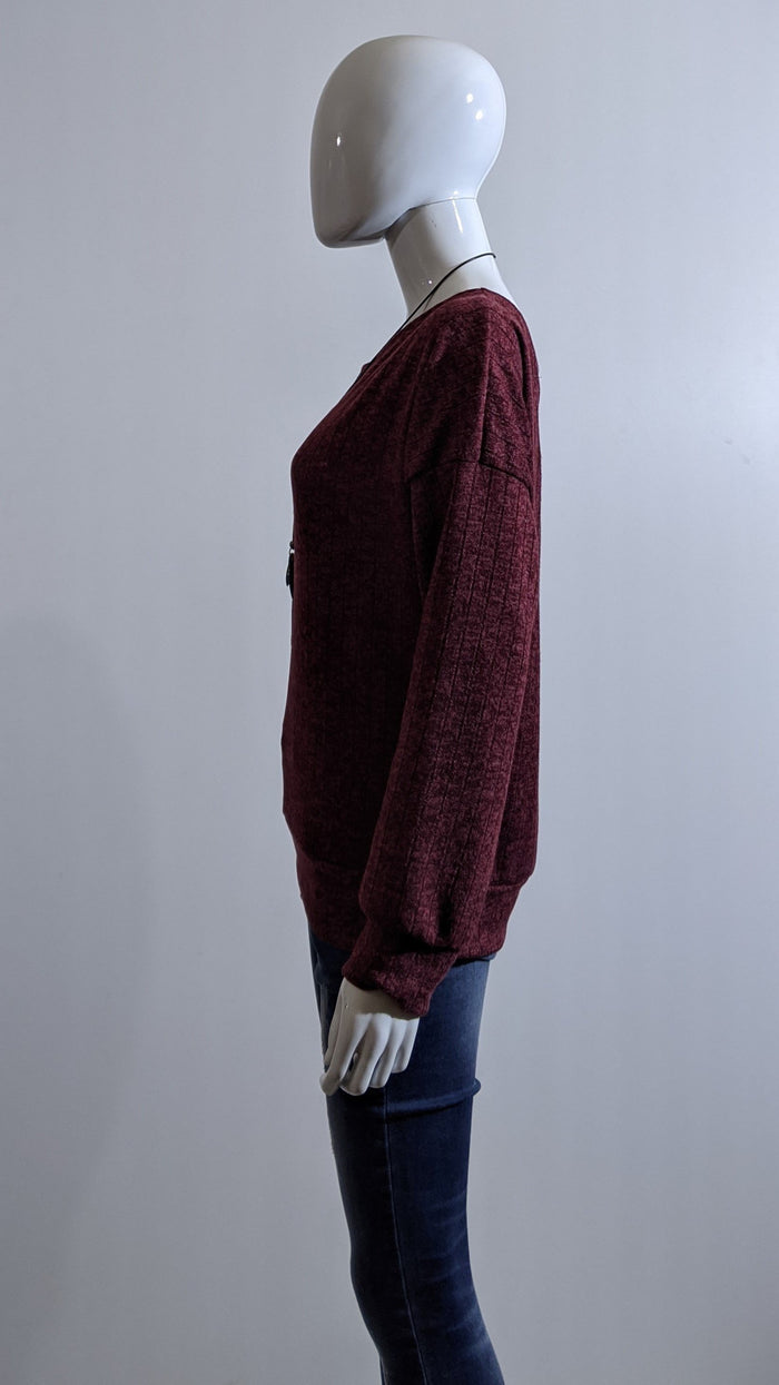 Wine Ribbed Cross-Back Top Jumper