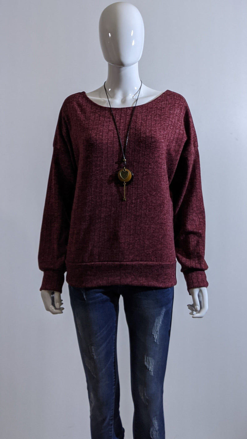 Wine Ribbed Cross-Back Top Jumper