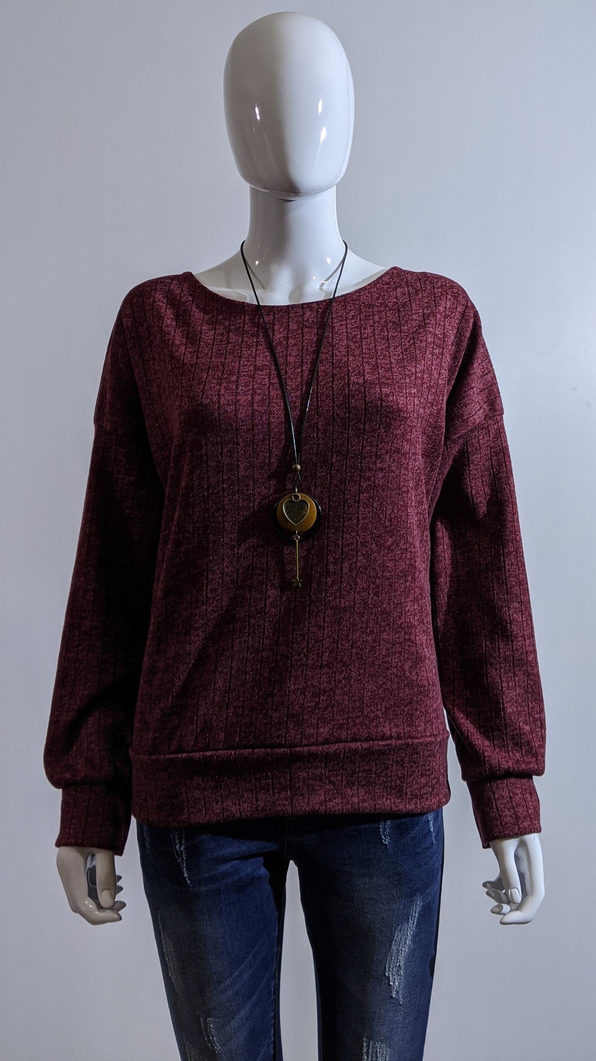 Wine Ribbed Cross-Back Top Jumper