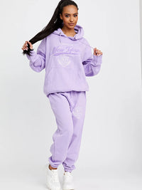 Lilac Towelling Embroidered New York Hooded Fleece Loungewear Set