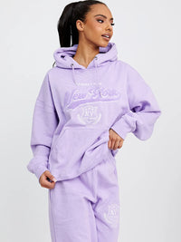 Lilac Towelling Embroidered New York Hooded Fleece Loungewear Set