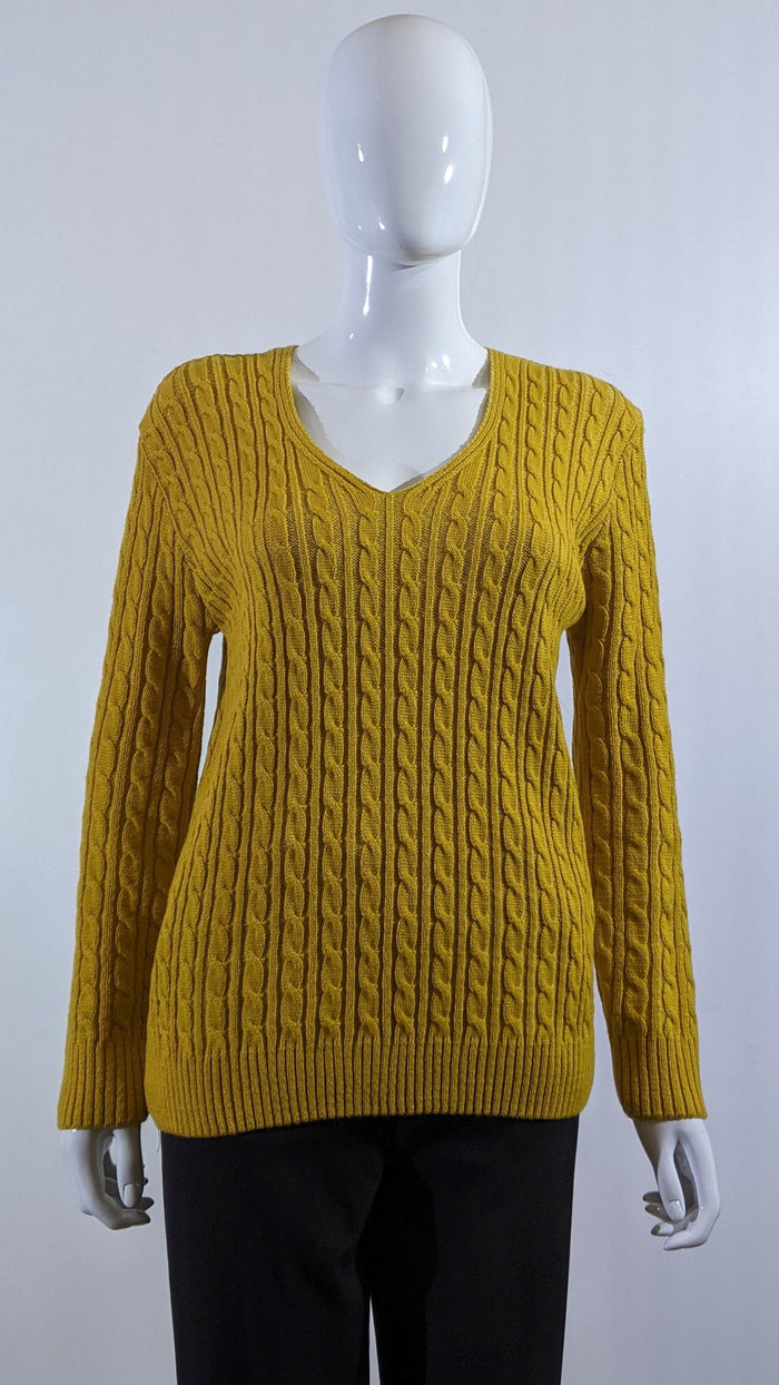 Mustard V-Neck Cable Knit Jumper