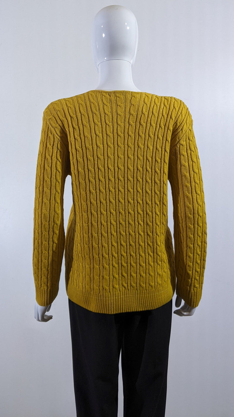 Mustard V-Neck Cable Knit Jumper