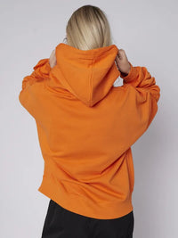 Orange Ribbon Drawstring Ruched Sleeves Fleeced Hoodie 4