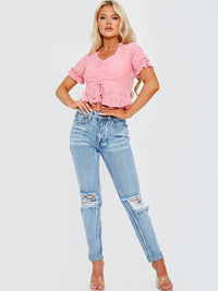 Pink Anglaise Ruched Front Crop Top