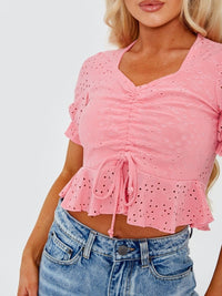 Pink Anglaise Ruched Front Crop Top