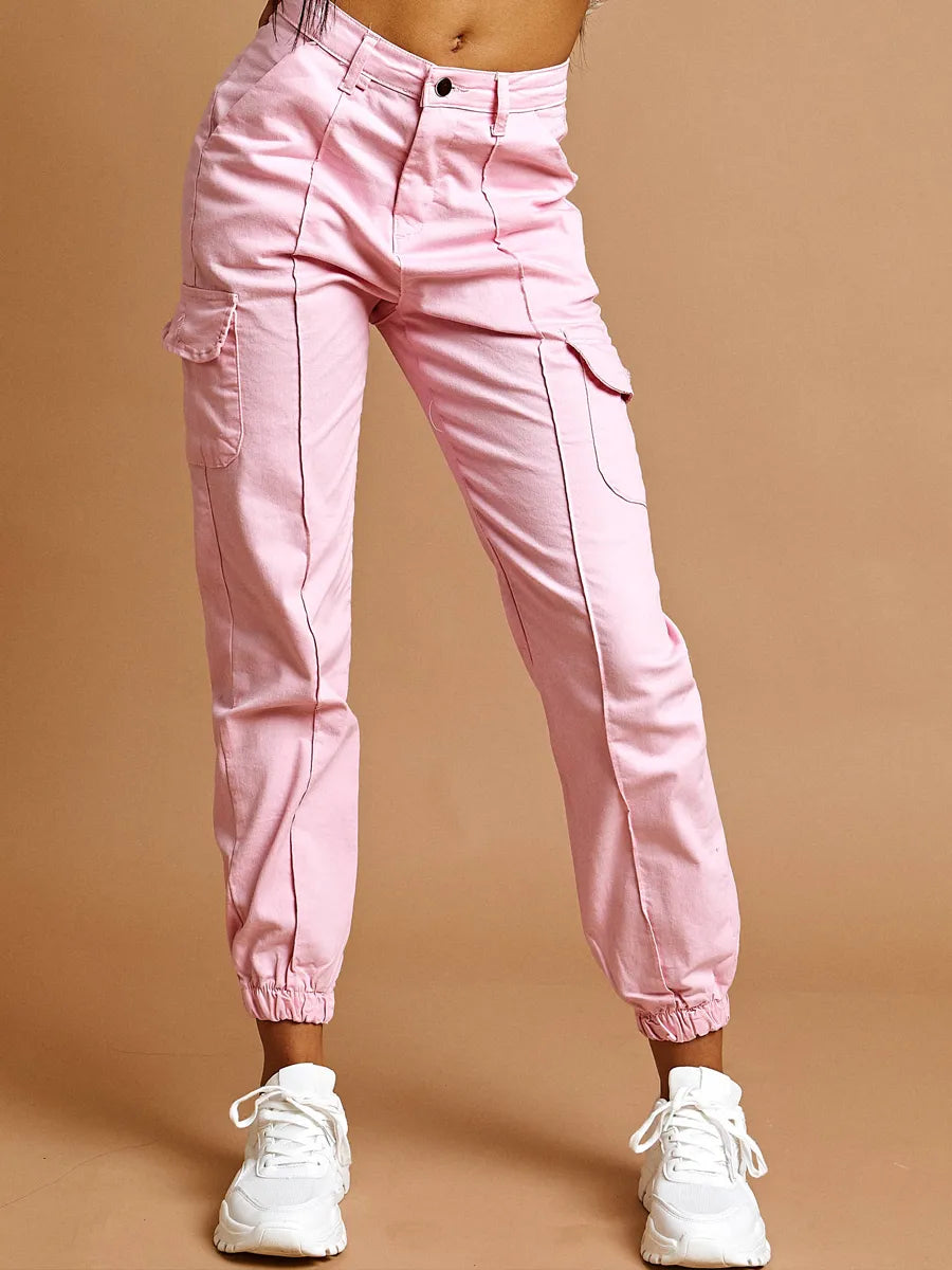 Pink Cargo Combat Pocket Jeans Trousers