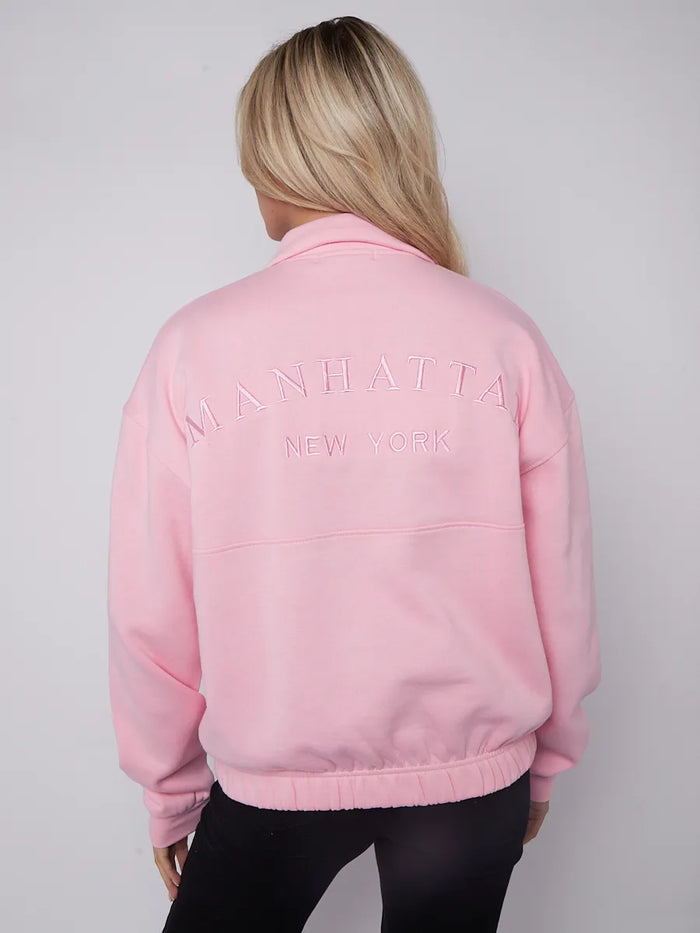 Pink Manhattan Embroidered Oversized Sweatshirt Zip Jumper