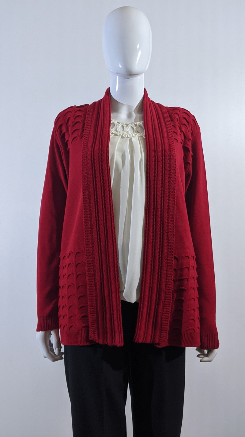 Red Scallop Edge to Edge Open Cardigan