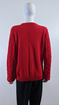 Red Wide Cable Knit Round Neck Jumper