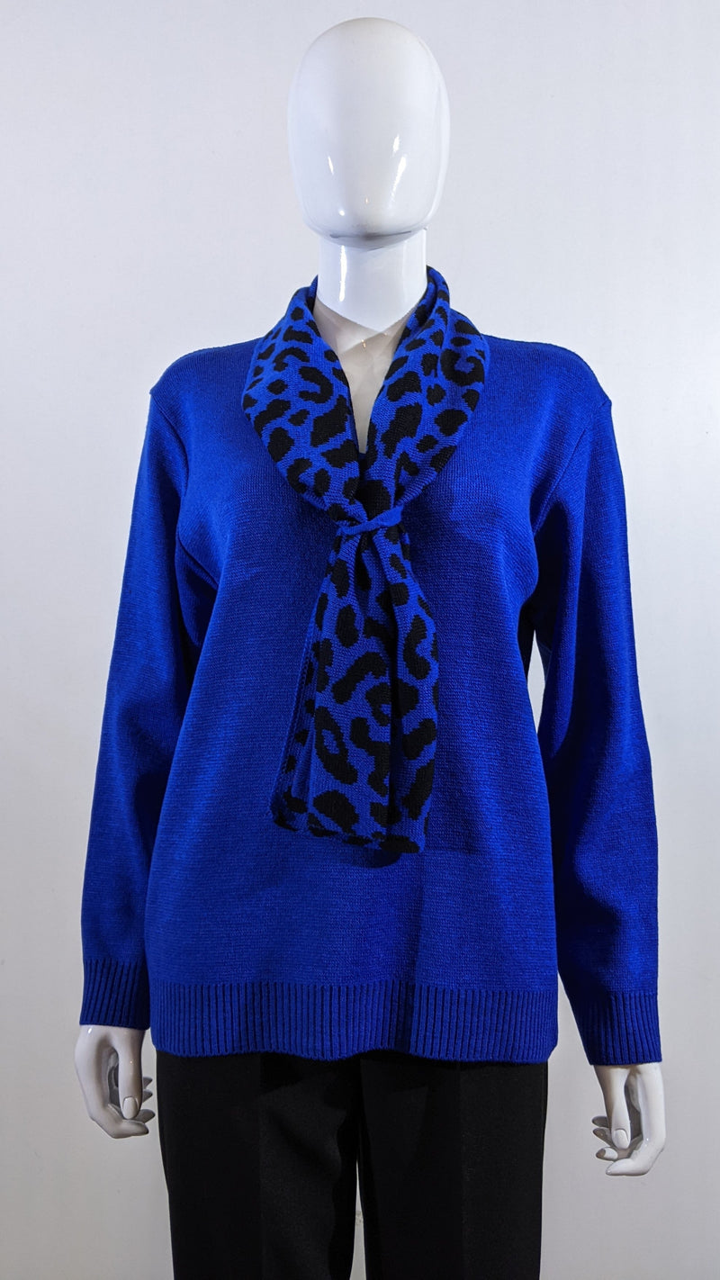 Royal Blue Leopard Pattern Scarf Jumper