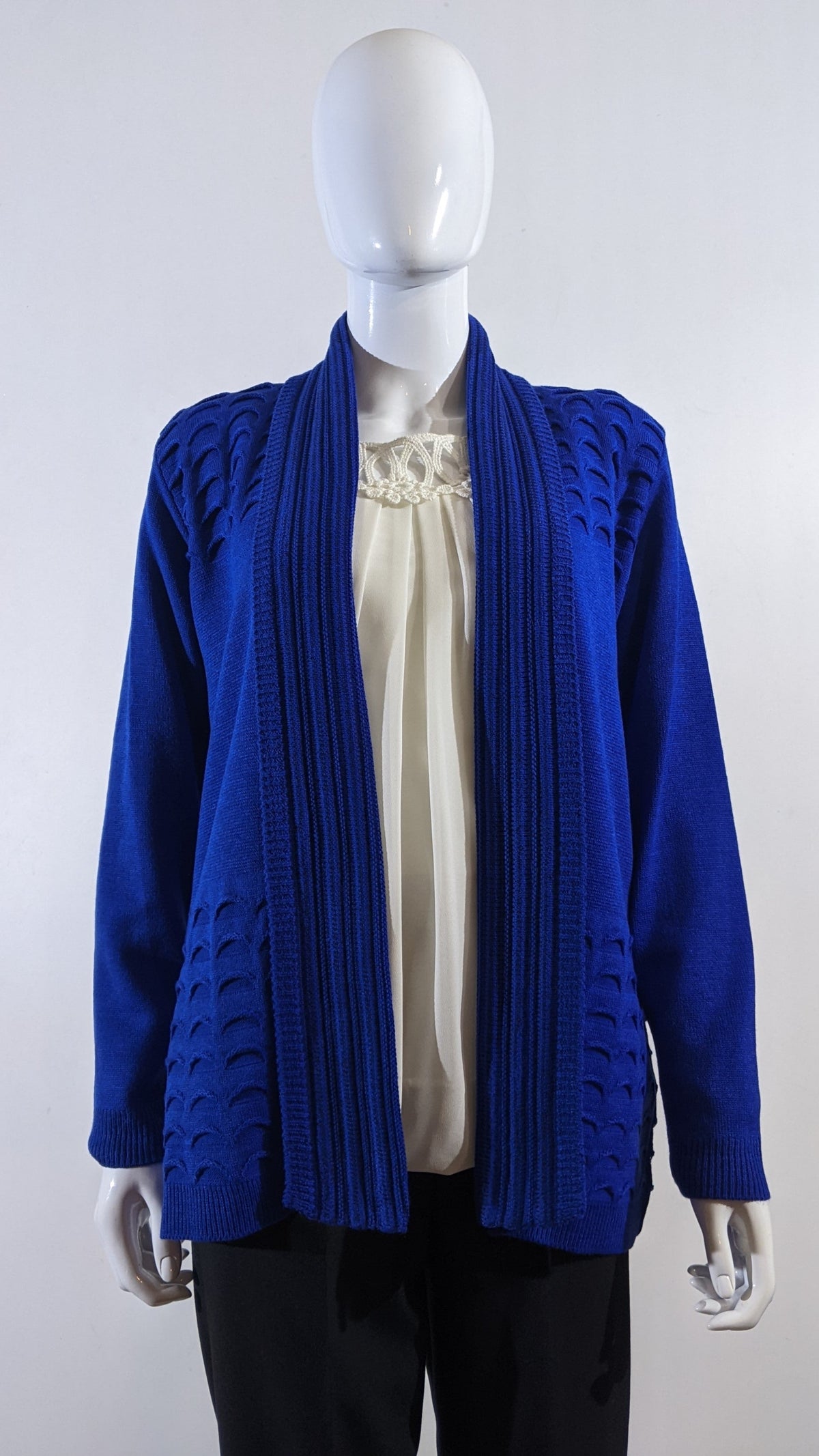 Royal Blue Scallop Edge to Edge Open Cardigan