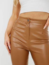 Camel High Waist PU Trouser