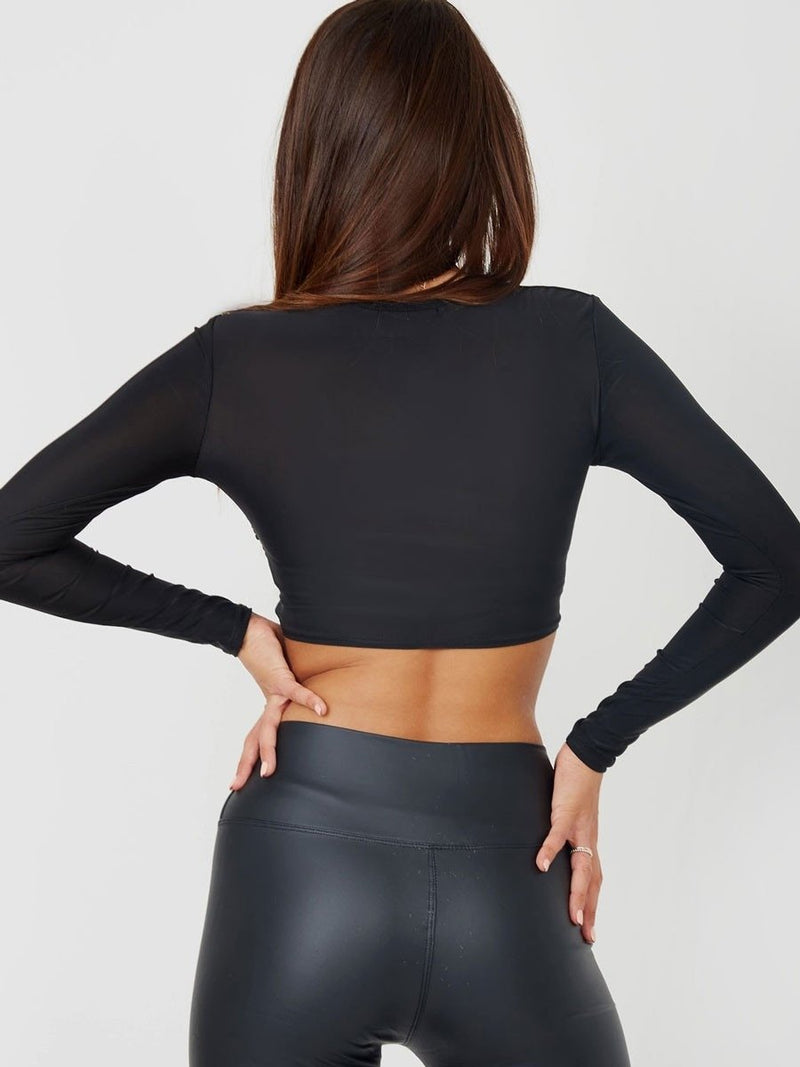 Black Slinky Ruched Crop Top