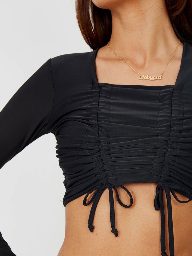 Black Slinky Ruched Crop Top