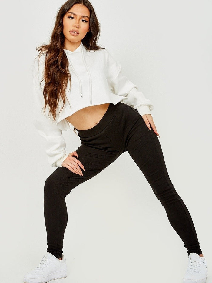 Black High Waist Ribbed Legging