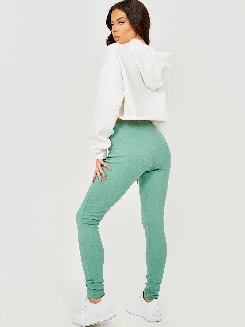 Green High Waist Ribbed Legging