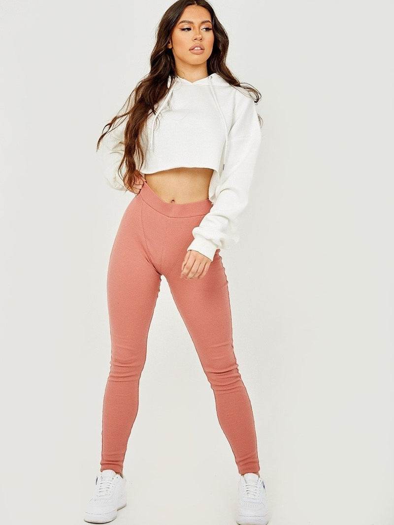 Pink High Waist Ribbed Legging