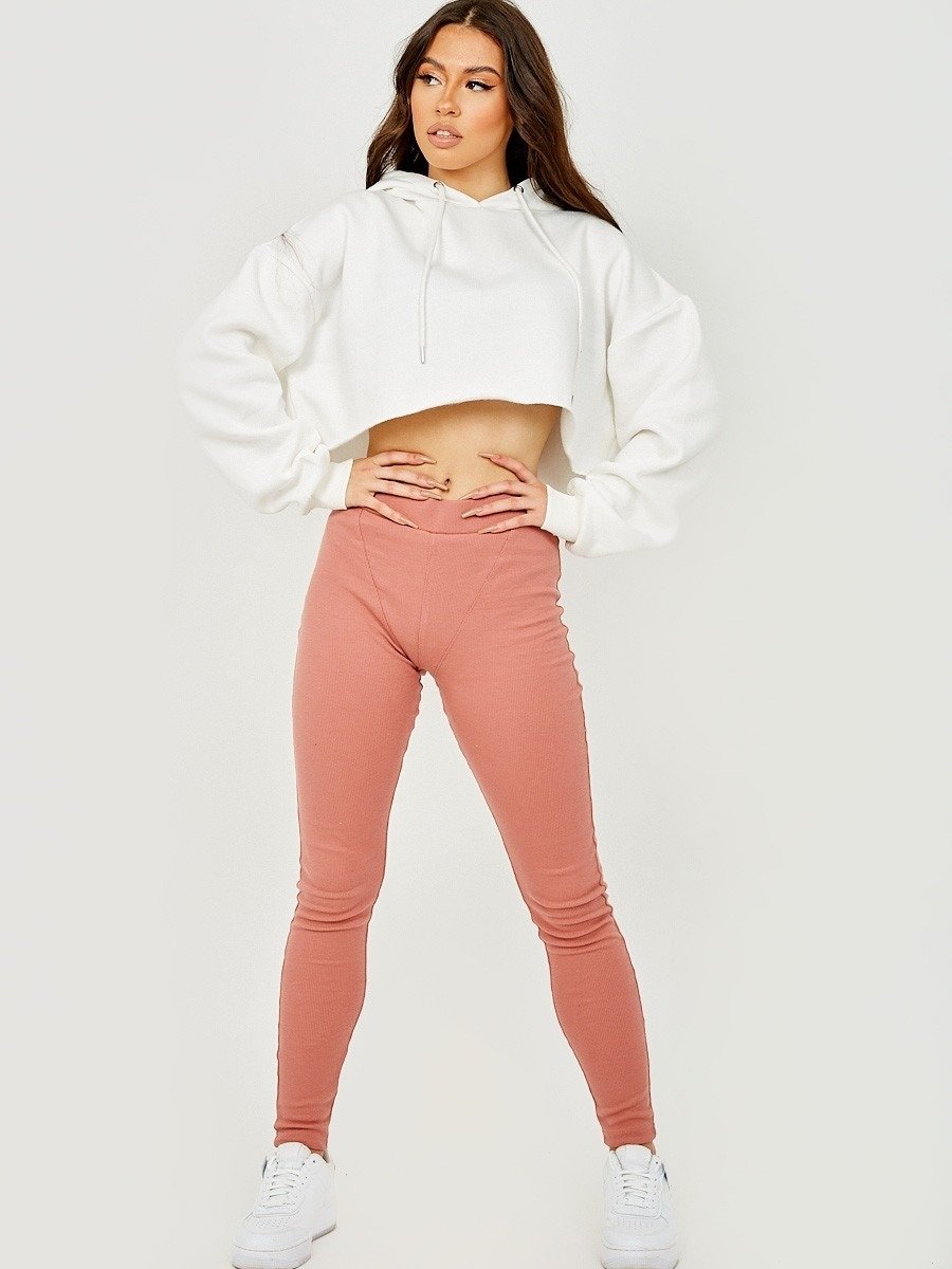 Pink High Waist Ribbed Legging