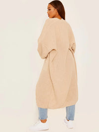 Stone Balloon Sleeves Knitted Longline Open Cardigan