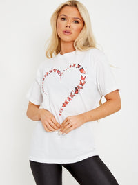 White Butterfly Heart Graphic T-Shirt