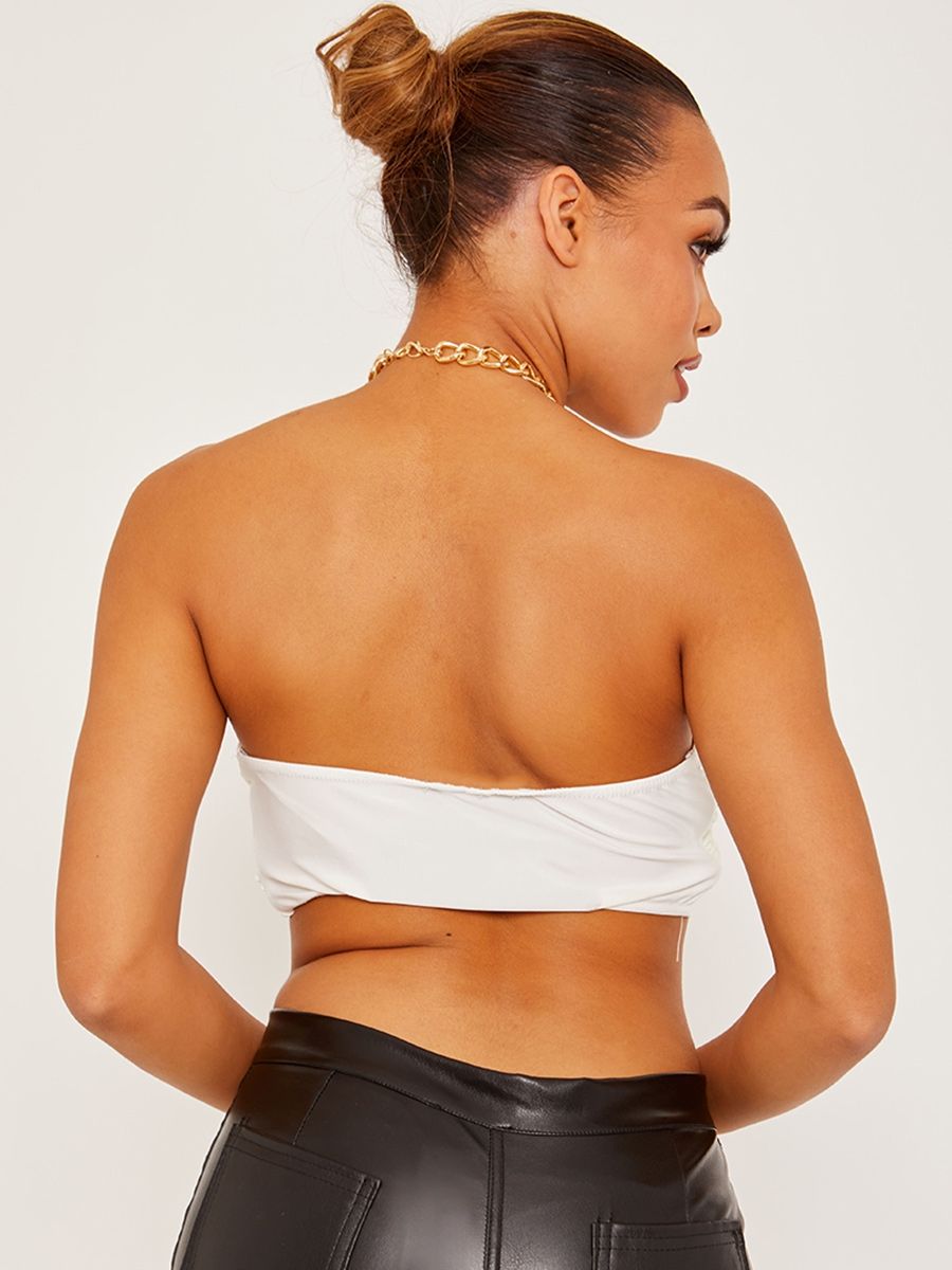 White Chain Halter Slinky Crop Top