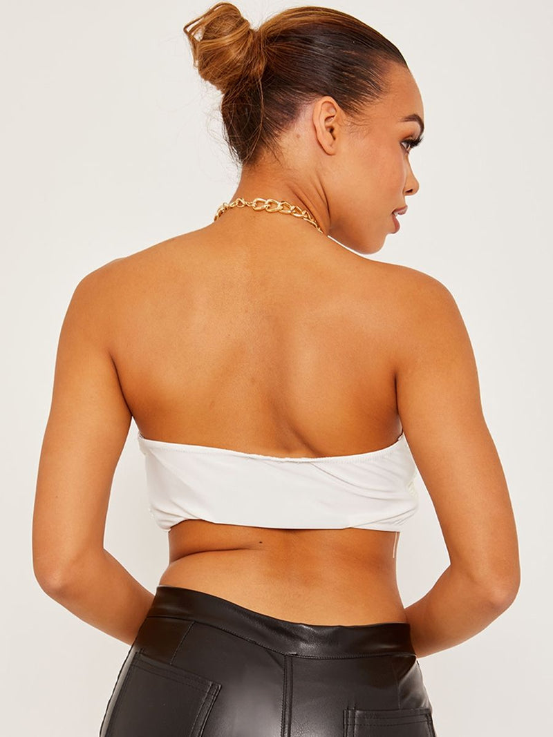 White Chain Halter Slinky Crop Top