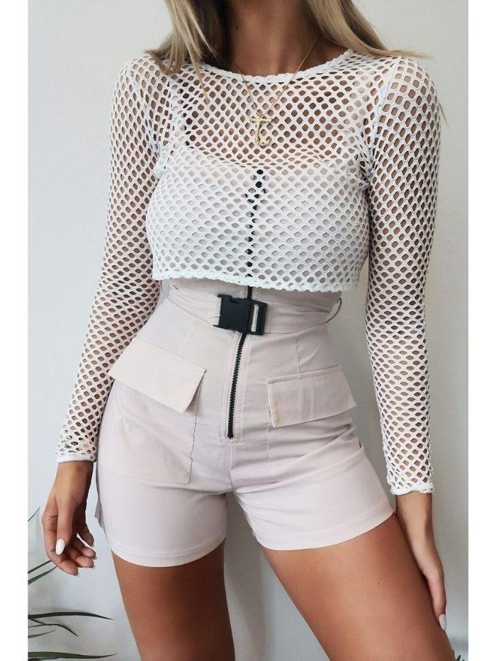 White Fishnet Crop Top