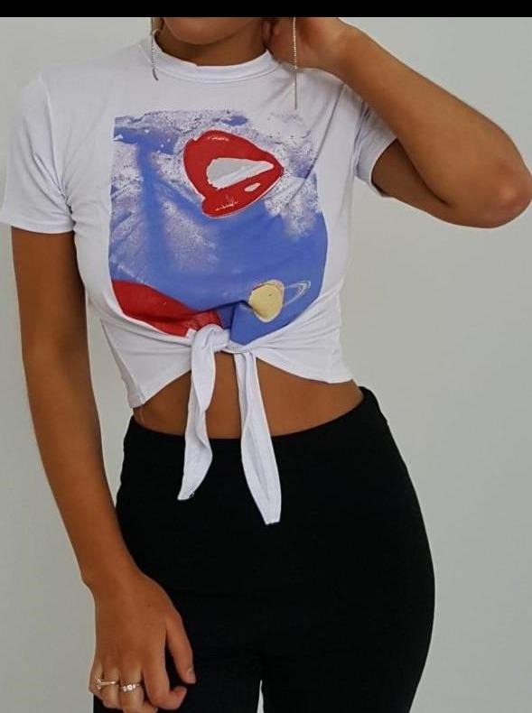 White Lip Graphic Crop Top 