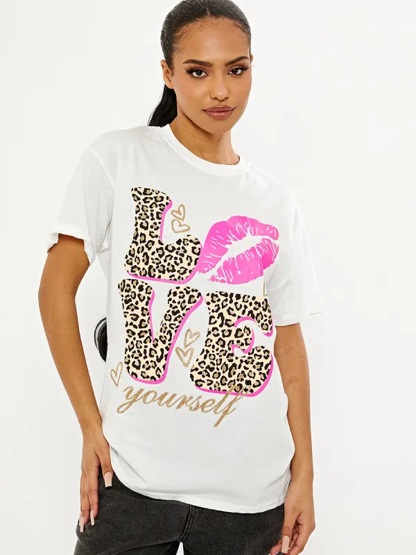 White Love Lips Graphic Printed T-Shirt