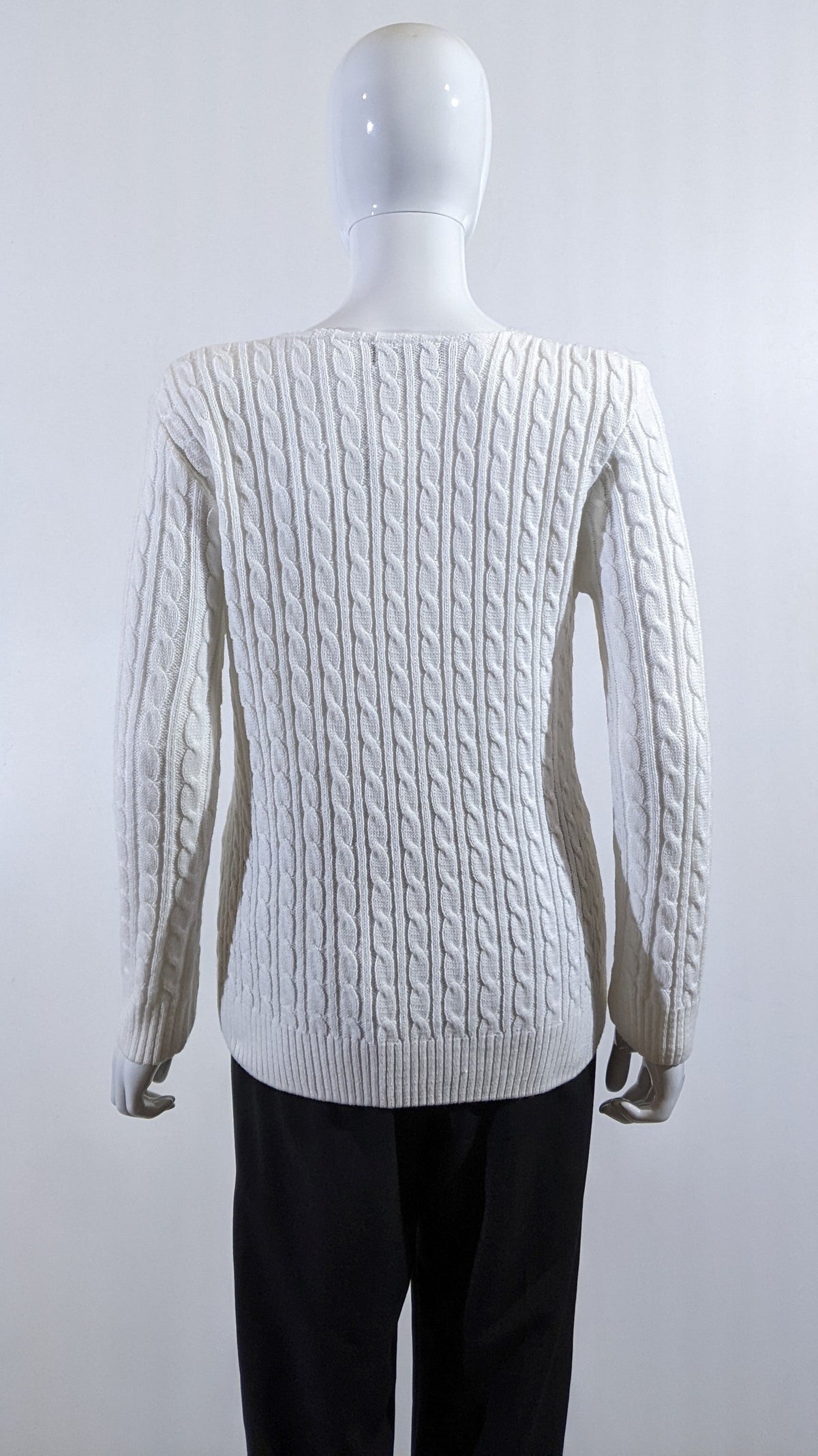 White V-Neck Cable Knit Jumper