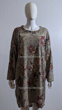 Beige Floral Pattern Warm Dress