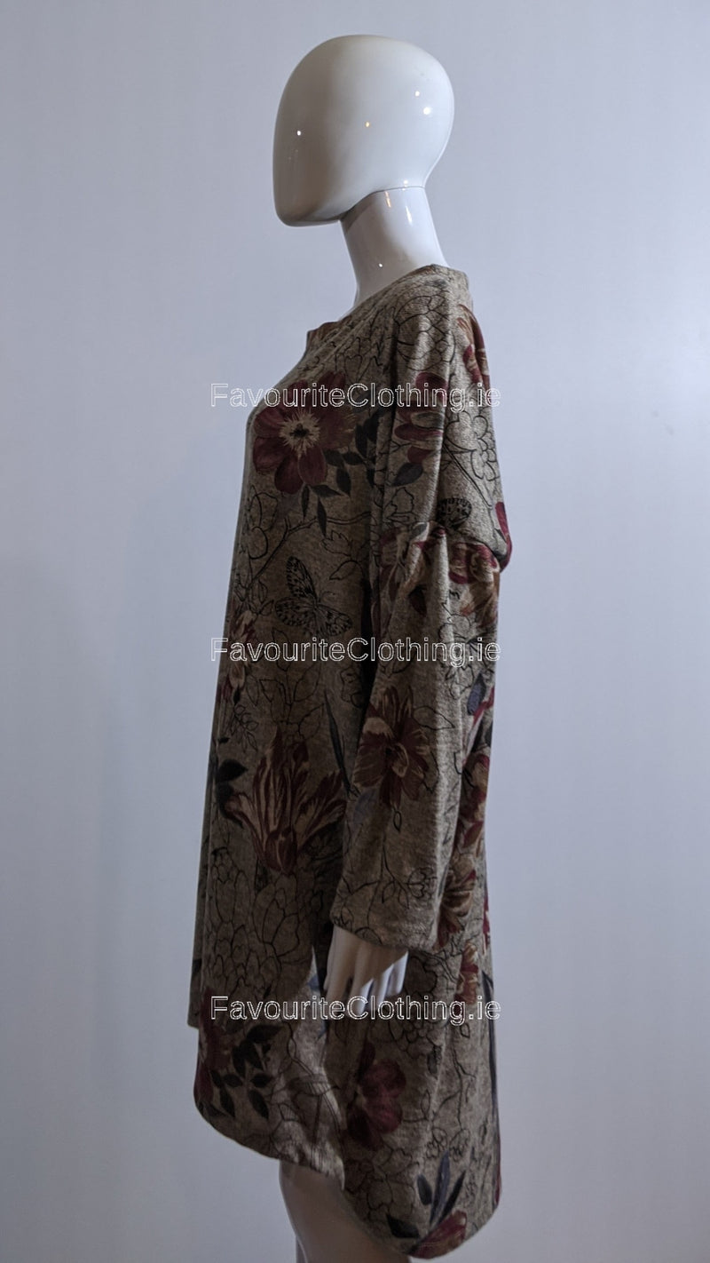 Beige Floral Pattern Warm Dress