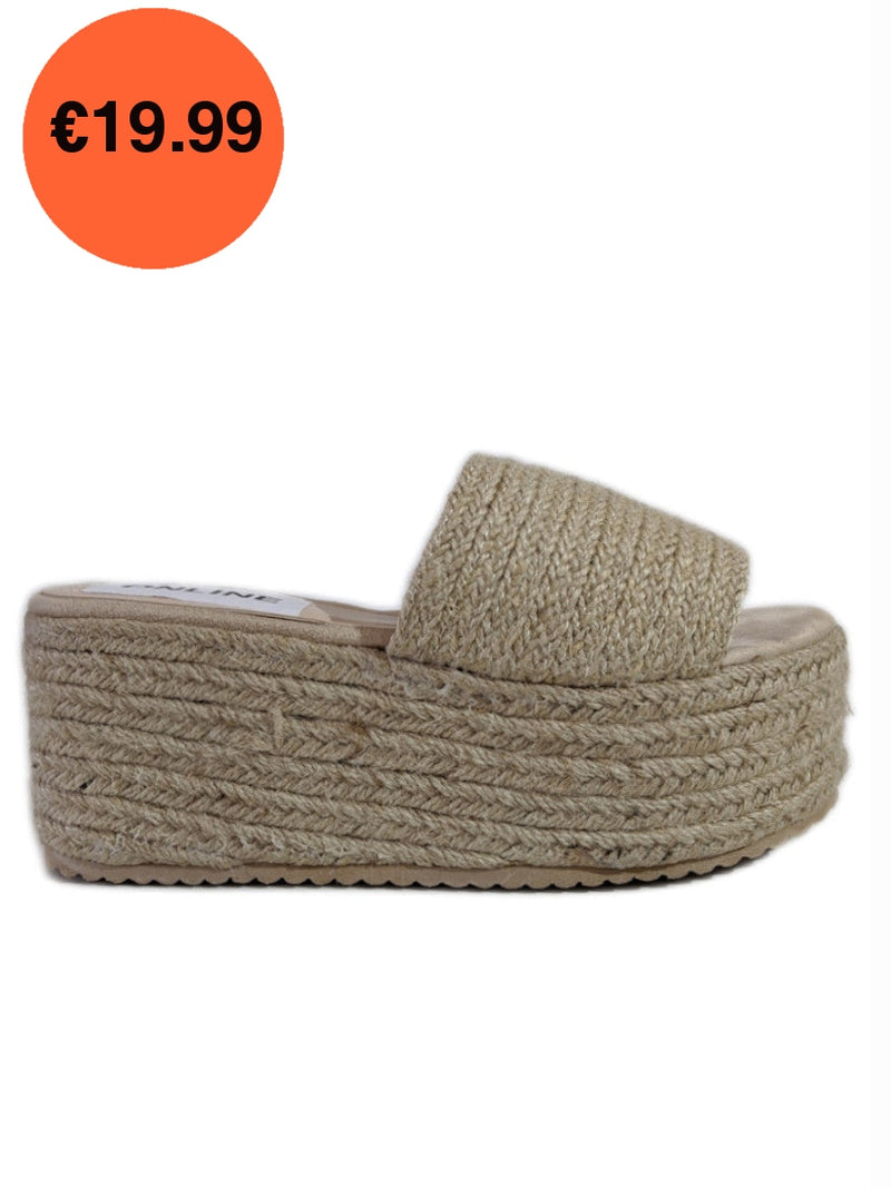 Beige Jute Platform Mule Sandals